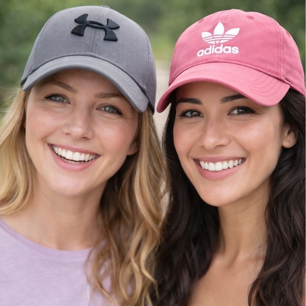 Under Armour Grey Mesh Hat and Adidas Pink Cotton Trefoil‎ Baseball Cap Bundle